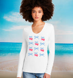 Cherries and Bows V-neck Long Sleeve Fashion T-shirt