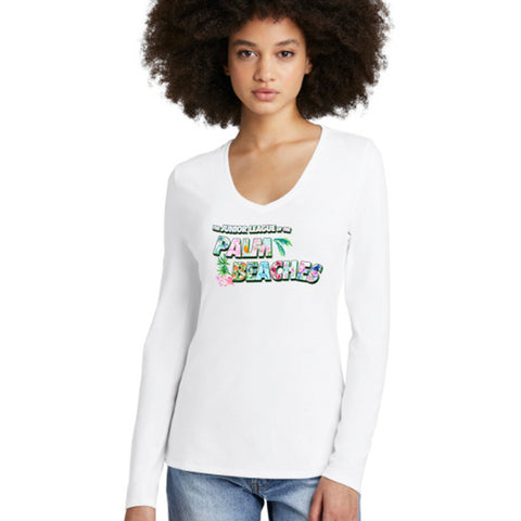 Vintage Junior League of the Palm Beaches Long Sleeve V-neck Fashion T-shirt