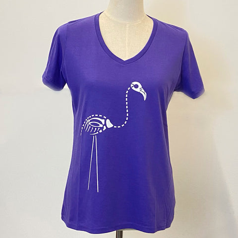 Skeleton Flamingo V-neck Fashion T-shirt